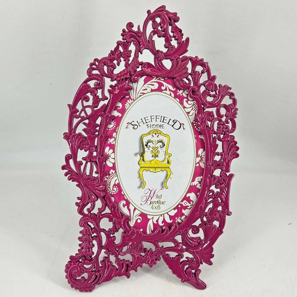 Sheffield Home Picture Frame Wild Baroque magenta enamel oval 4X6 - Picture 1 of 2